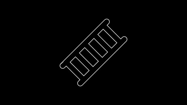 White line Fire escape icon isolated on black background. Pompier ladder. Fireman scaling ladder with a pole. 4K Video motion graphic animation