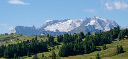 Amazing landscape to the Marmolada and its glaciers during summer time. Melting of glaciers due to...