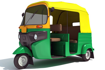 Auto Rickshaw Bajaj TukTuk 3D rendering on white background - obrazy, fototapety, plakaty