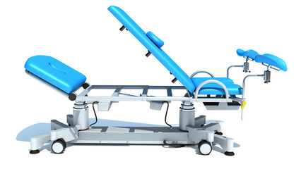 Gynecological Examination Table medical equipment 3D rendering on white background