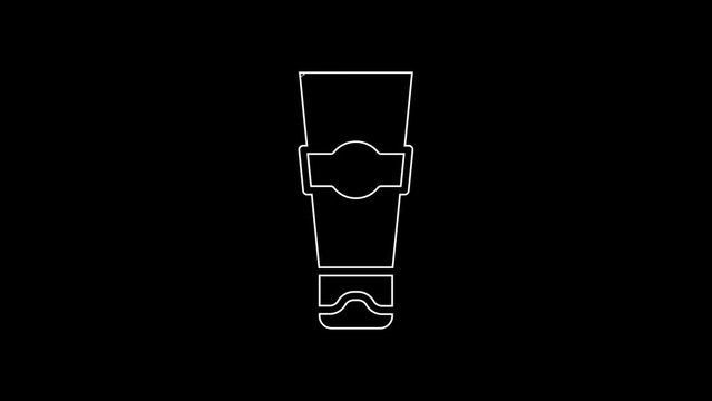 White line Tube of toothpaste icon isolated on black background. 4K Video motion graphic animation