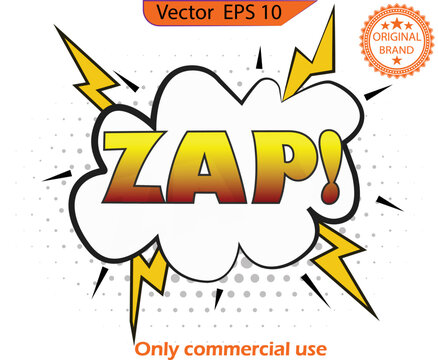 Comic speech bubble with text  Zap. Vector Comic cartoon sound bubble speech. Zap! pop art Hand drawn design. Clip art. Transparent background. 