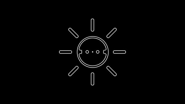 White line Solar energy panel icon isolated on black background. Sun with lightning symbol. 4K Video motion graphic animation