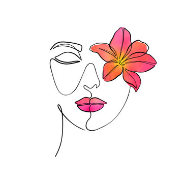 recommend clip art: Minimal woman face on white background.One line drawing style.