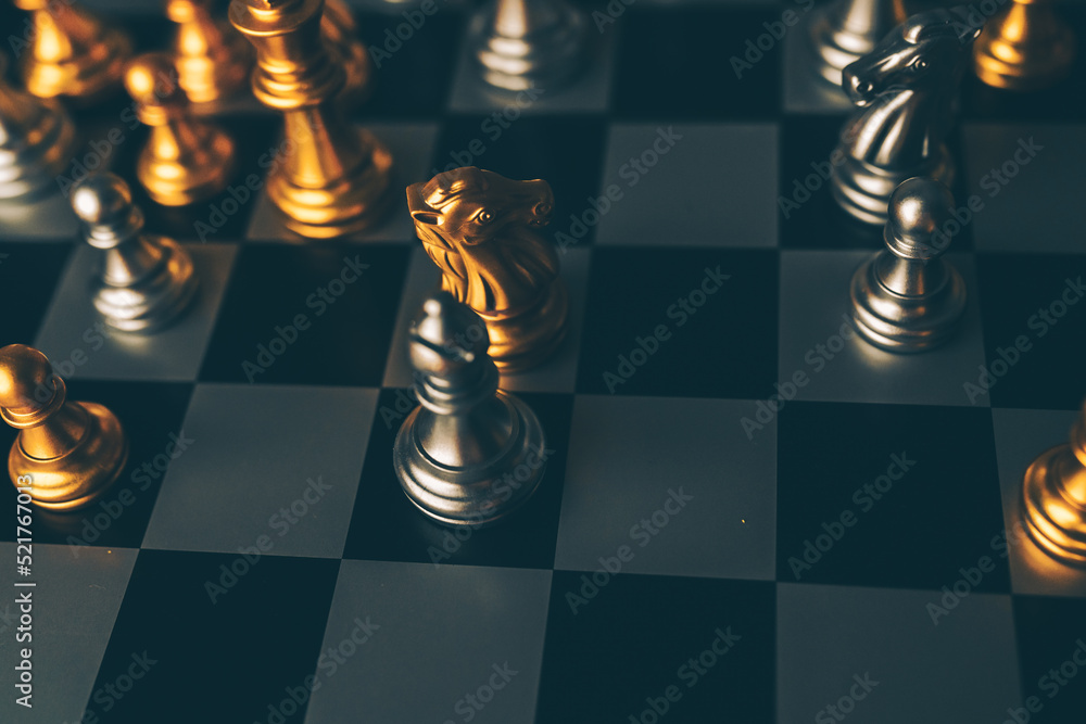 Poster chess board game to represent the business strategy with competition in the world market. and find o