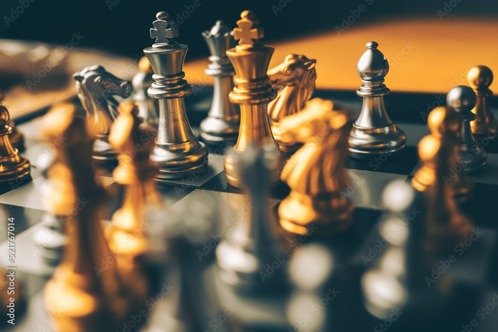 Poster chess board game to represent the business strategy with competition in the world market. and find o