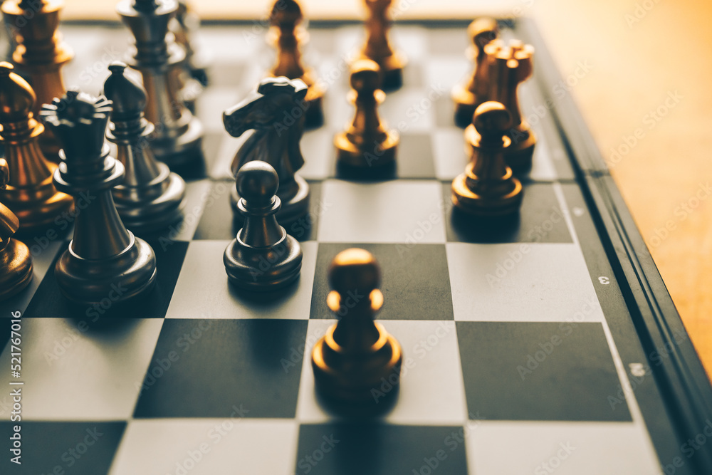Poster chess board game to represent the business strategy with competition in the world market. and find o