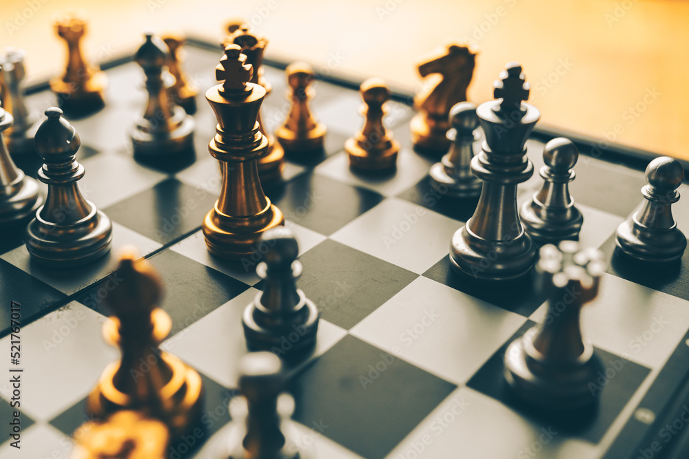 Poster chess board game to represent the business strategy with competition in the world market. and find o