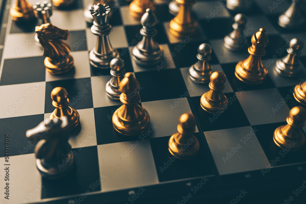 Poster chess board game to represent the business strategy with competition in the world market. and find o