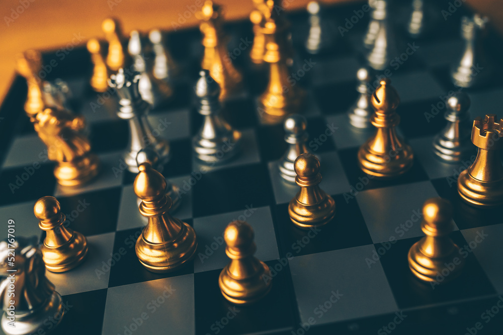 Poster chess board game to represent the business strategy with competition in the world market. and find o