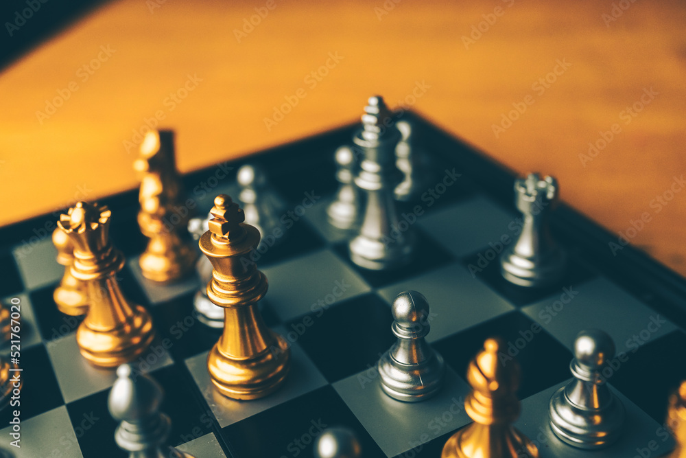 Poster chess board game to represent the business strategy with competition in the world market. and find o