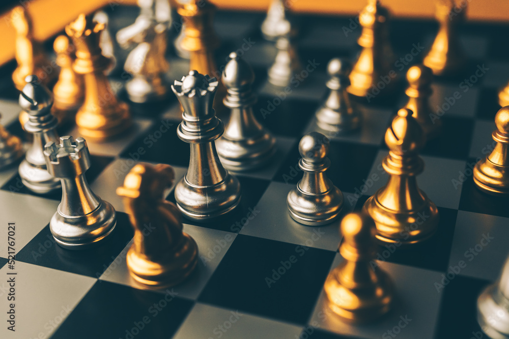 Poster chess board game to represent the business strategy with competition in the world market. and find o