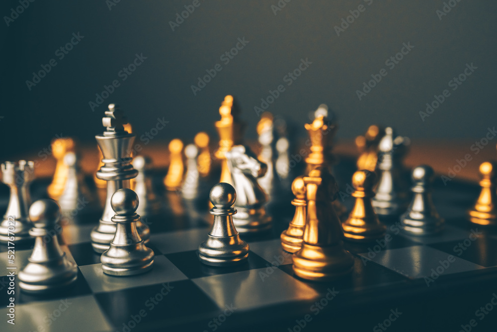 Poster chess board game to represent the business strategy with competition in the world market. and find o