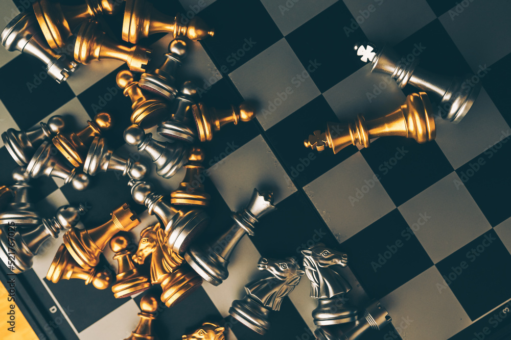 Poster chess board game to represent the business strategy with competition in the world market. and find o