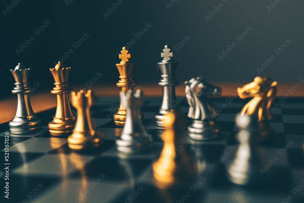 Poster chess board game to represent the business strategy with competition in the world market. and find o