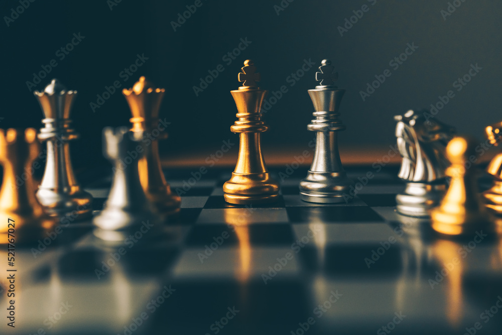 Poster chess board game to represent the business strategy with competition in the world market. and find o