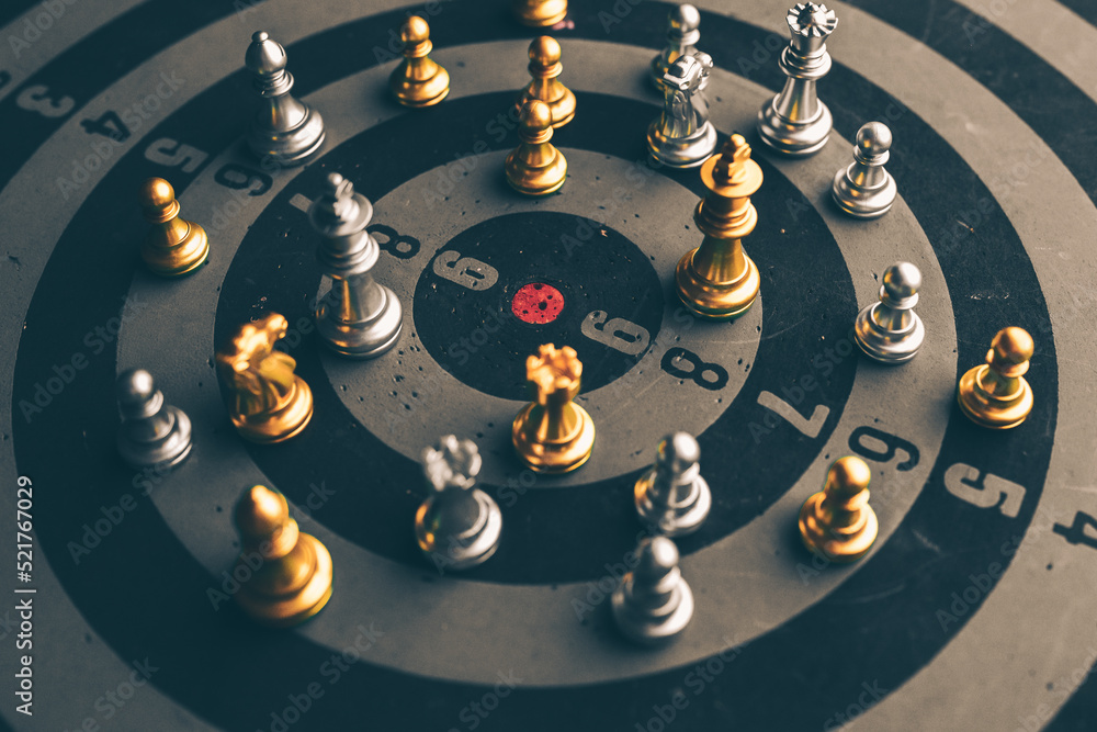 Poster chess board game to represent the business strategy with competition in the world market. and find o