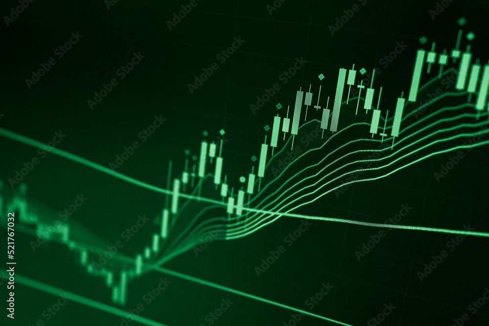 Aufkleber stock market data on digital led display. fundamental and technical analysis with candle stick graph