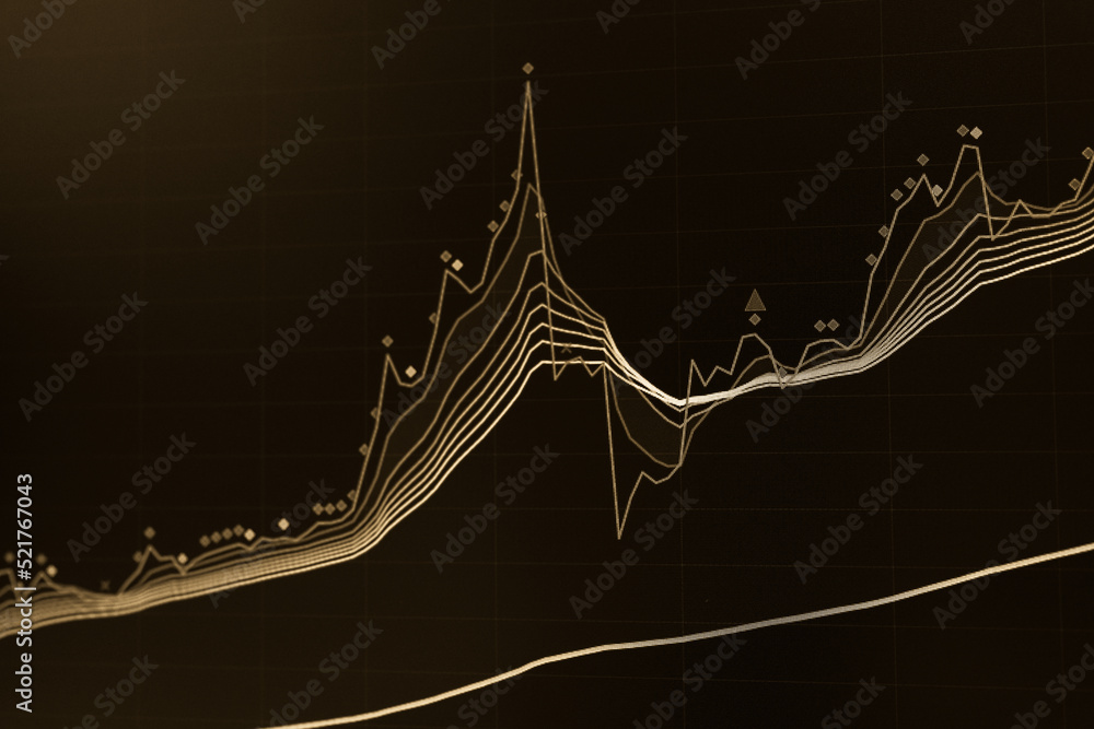 Poster stock market data on digital led display. fundamental and technical analysis with candle stick graph