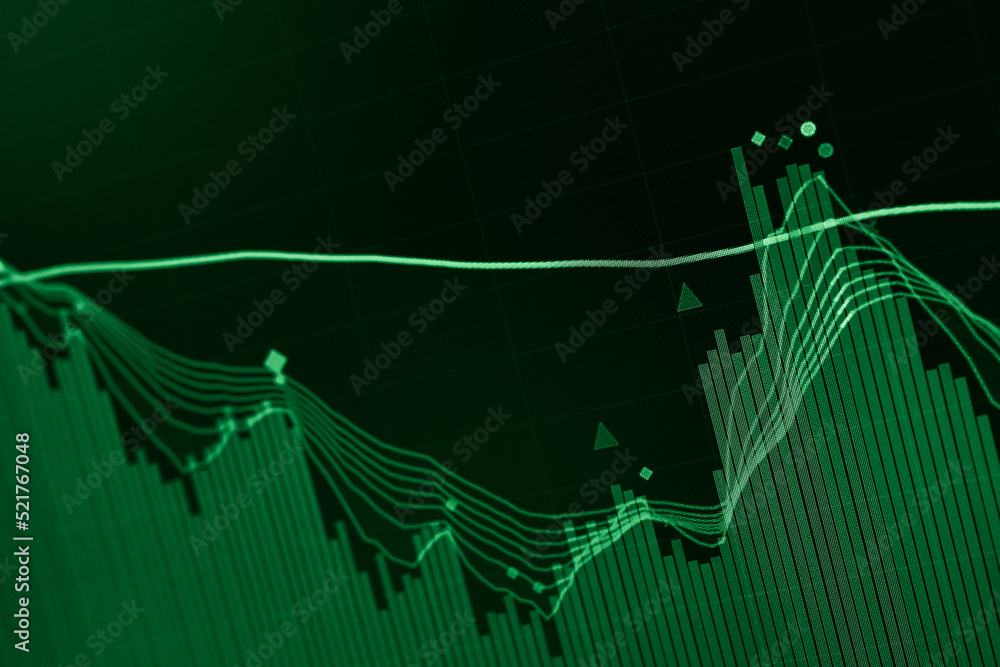 Poster stock market data on digital led display. fundamental and technical analysis with candle stick graph