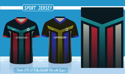 T-shirt sport design template. Abstract pattern v neck Football jersey concept with front and back view for Soccer, Cricket, Volleyball, Rugby, tennis, badminton uniform kit.