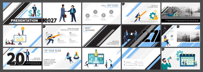 Graphic Design Project Presentation, powerpoint. business startup. Infographic Slide. For use Flyer. Webinar Landing Page Template, Website Design Banner. A team of people creates a business, teamwork