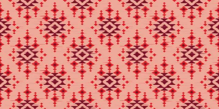 Ethnic abstract red pink. Seamless geometric pattern in tribal, folk embroidery, Aztec geometric art ornament print. Design for carpet, wallpaper, clothing, wrapping, fabric, cover.
