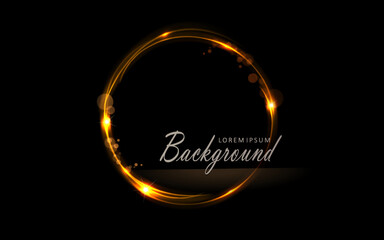 Isolated round frame in golden hue with bright glitter on a black background