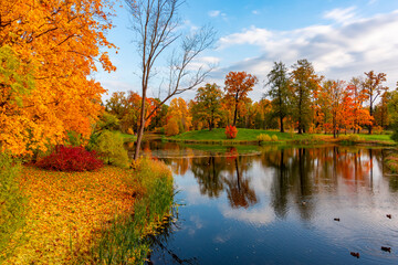 Pond in Alexander park in autumn, Pushkin (Tsarskoe Selo), Saint Petersburg, Russia