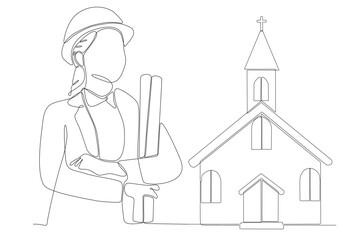 Fototapeta na wymiar continuous line female architect building church vector illustration