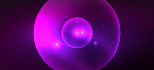 Abstract background with neon glowing light effects. Round shapes, triangles and circles. Wallpaper for concept of AI technology, blockchain, communication, 5G, science, business and technology