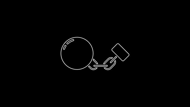 White line Ball on chain icon isolated on black background. 4K Video motion graphic animation