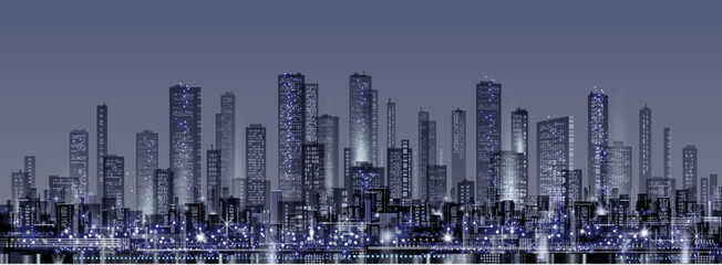 Night City Skyline. Vector Cityscape Background