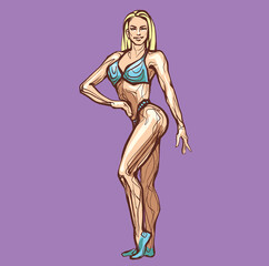 Fitness woman posing. Sexy woman figure, beautiful silhouettes, nightclub, striptease, vector illustration