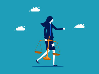 Business justice. Businesswoman holding scales. vector. business concept illustration