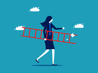 Progressive leader. Businesswoman holding a ladder. business concept vector illustration