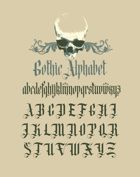 Gothic font. Full set of capital letters of the English alphabet in vintage style