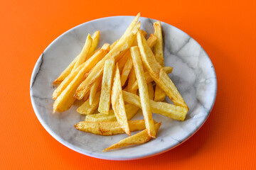 French fries Snack food crispy potato . Fast food or  snacks concept. Patates cips.