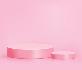 Product display podium on pink background, 3D rendering podium. Vector Pink pastel podium minimal style.