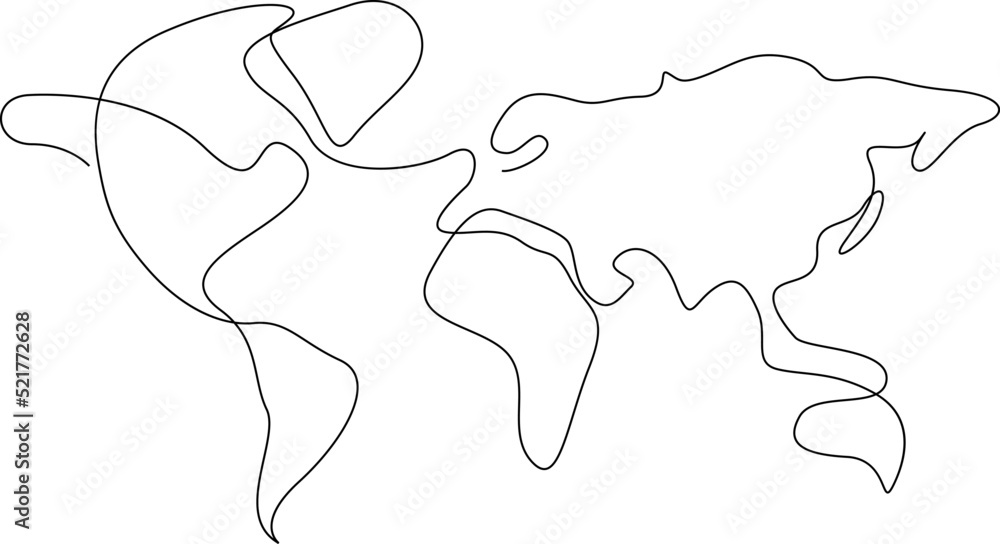 Aufkleber one line style world map. simple modern minimaistic style vector.