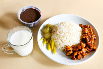 Traditional delicious Turkish food; Turkish style rice pilaf (Turkish name; Arpa sehriyeli. tavuklu, kuru fasulyeli, kavurmali pirinc pilavi)