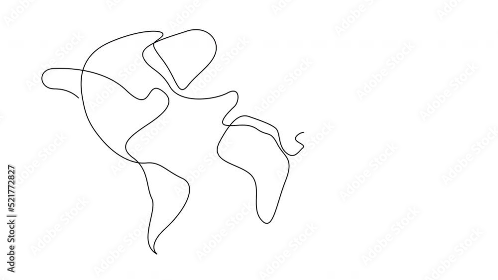 Aufkleber self drawing simple animation of single continuous one line drawing of world map. drawing by hand, b