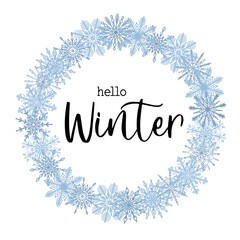Naklejka premium Beautiful winter season greeting card with text Hello Winter. Winter festive design template. Vector square poster.