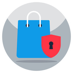 Handbag with shield, icon of shopping security