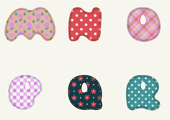 Patchwork hand drawn textile font. Cute textile font for scrapbook or collage design. Patchwork alphabet letters for your decoration with original patterns.