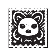 black and white illustration of a cute panda