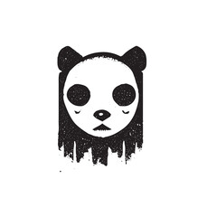 black and white illustration of a cute panda