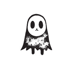 black and white illustration of a cute ghost