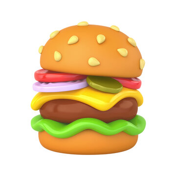 Cartoon burger on white background. Clipping path included