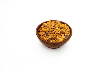 Dried garlic flakes or allium sativum isolated on white background